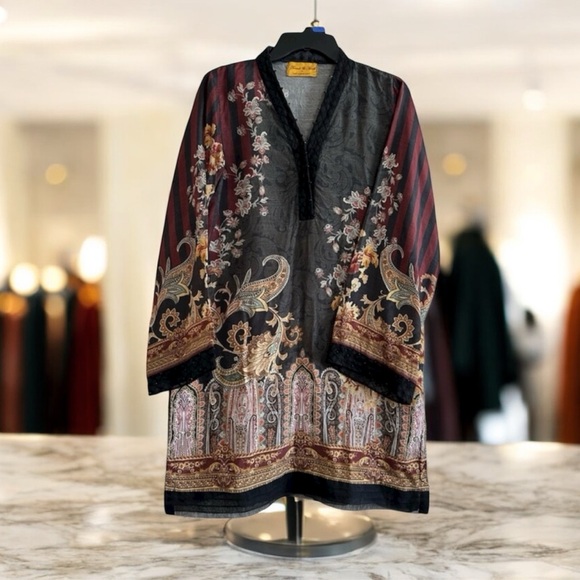 Thread And Motif Tops - Pakistani Designer Printed Kurti